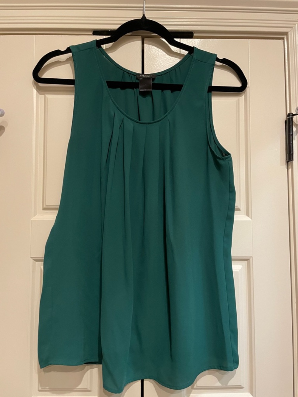 Ann Taylor Teal Pleated Sleeveless Blouse